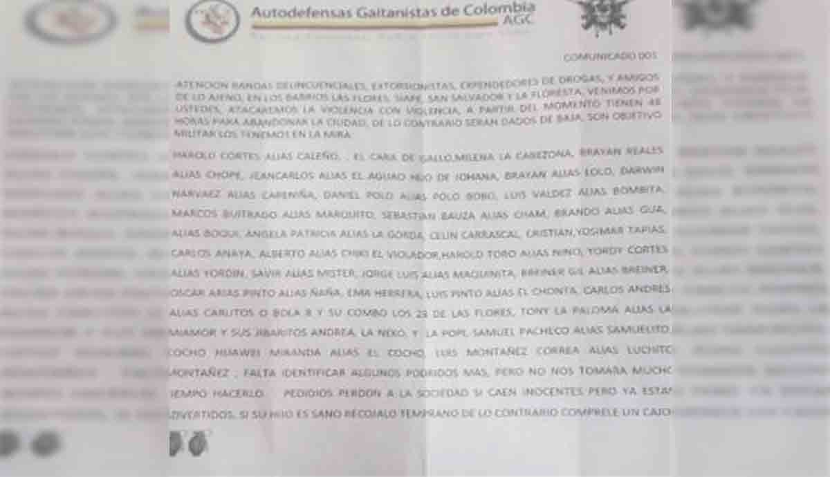 Aparece panfleto amenazante para 37 supuestos delincuentes de barrios de localidad Riomar