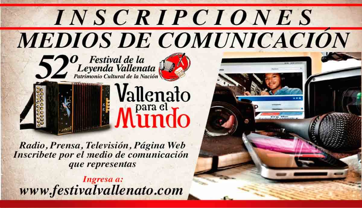 52° Festival de la Leyenda Vallenata ‘Vallenato para el mundo’:Abiertas las inscripciones para los medios de comunicación