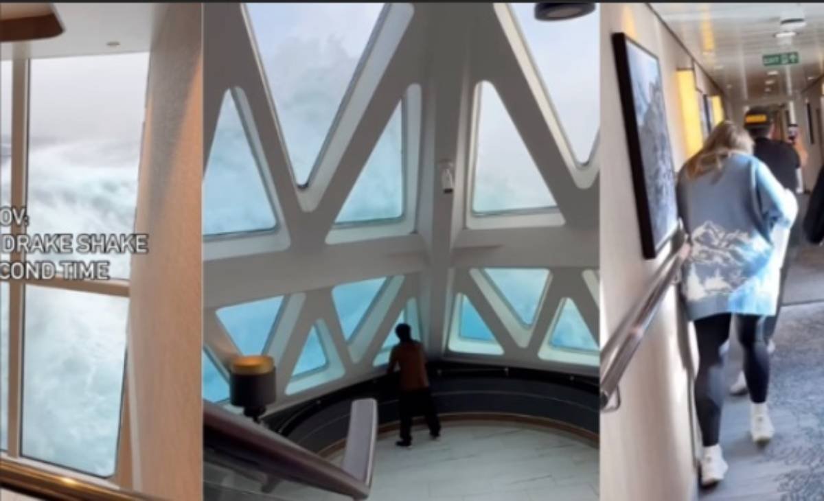 Pasajera del Ocean Explorer  grabó el impactante momento en que una ola de 12 metros impactó contra el barco