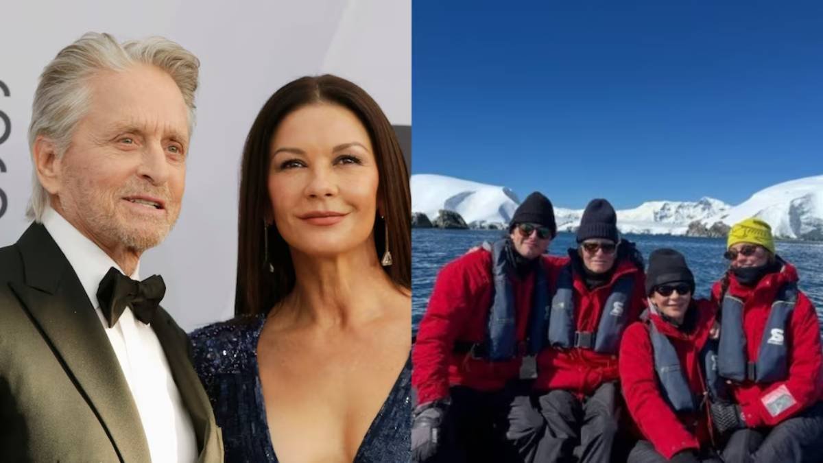 Michael Douglas compartió en redes una fotografía junto a su esposa, Catherine Zeta-Jones, y sus dos hijos, a bordo de un barco en la Antártida