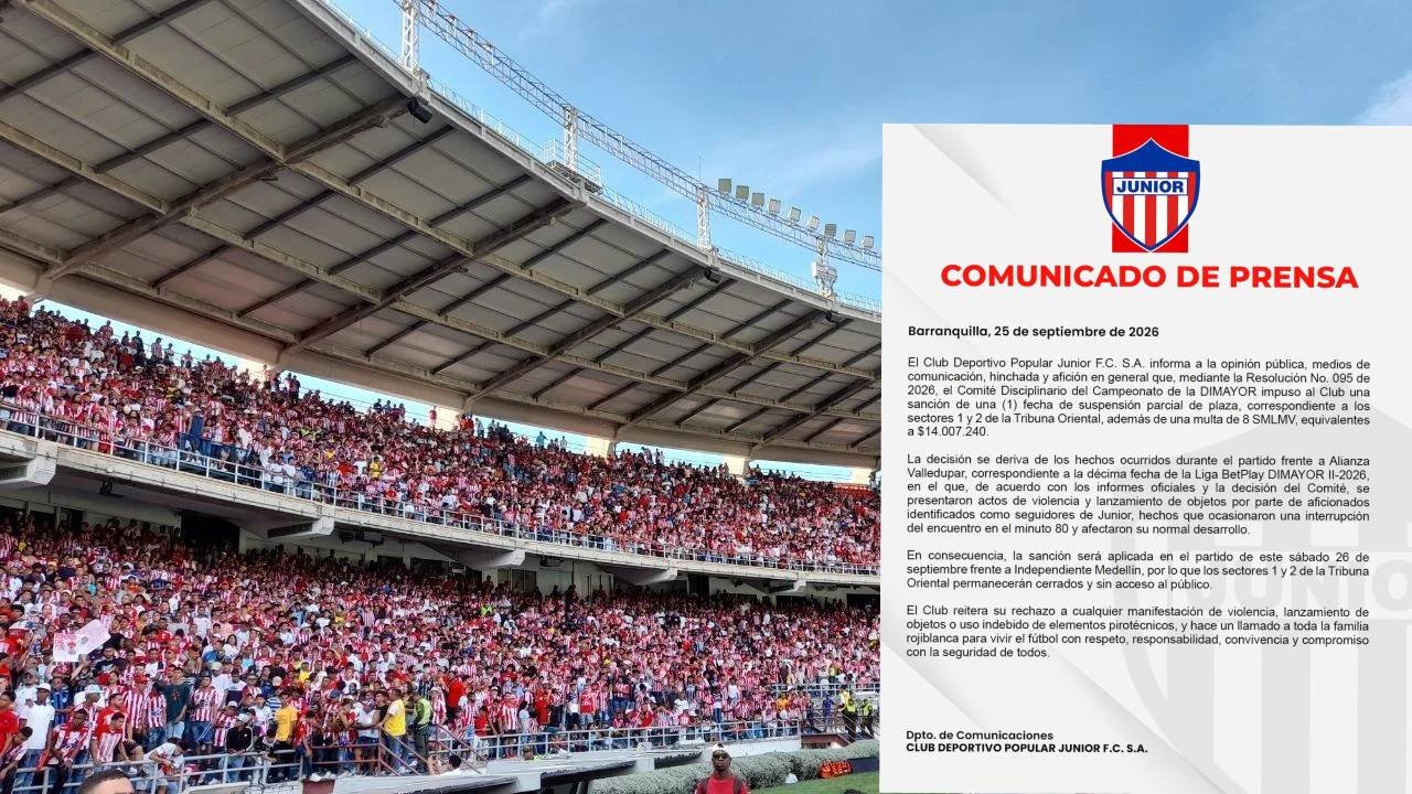 Junior de Barranquilla recibe sanción